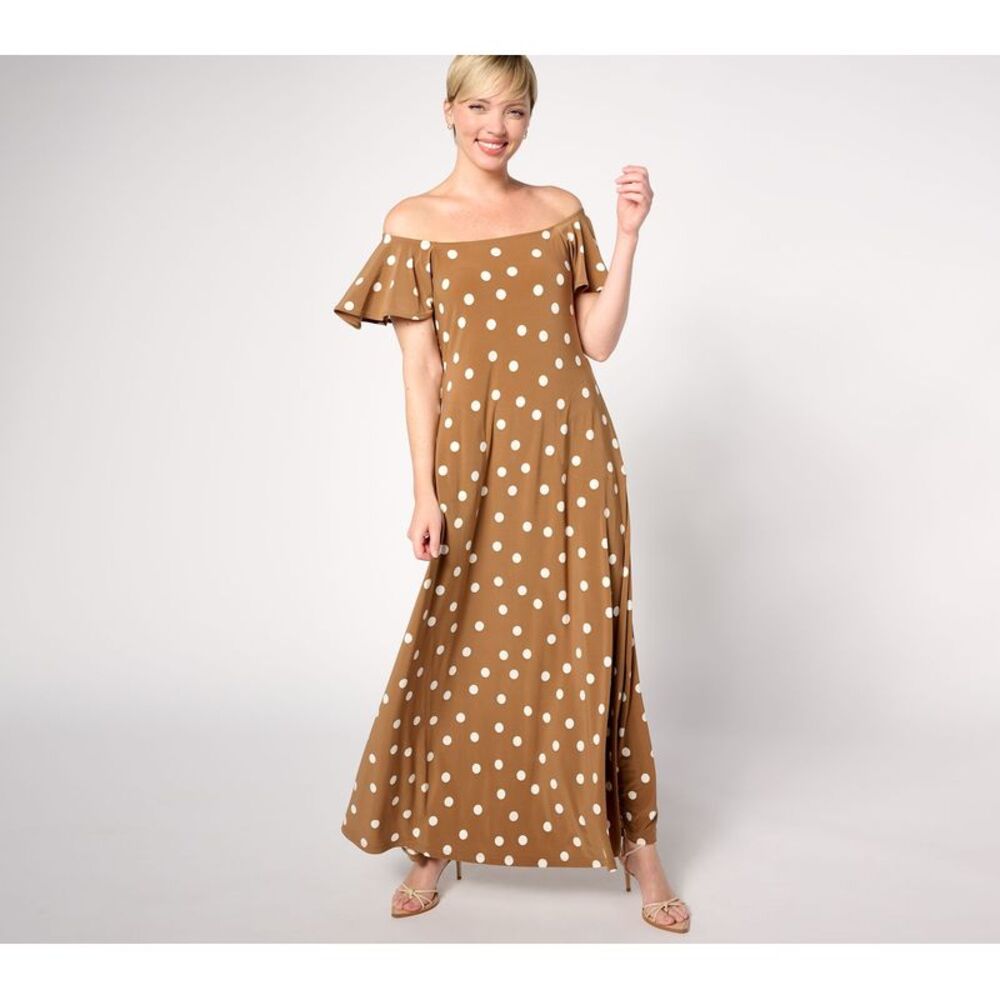 WomenControl Women's Petite Dress 2XP Como Jersey Flutter Brown A637010